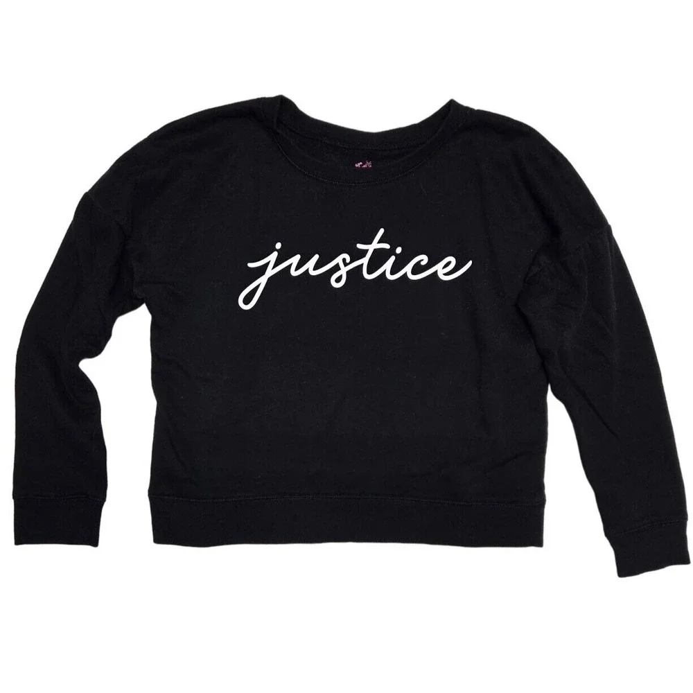 Justice Sweatshirt Pullover Top‎ Comfy Casual Black Graphic Logo Girls L